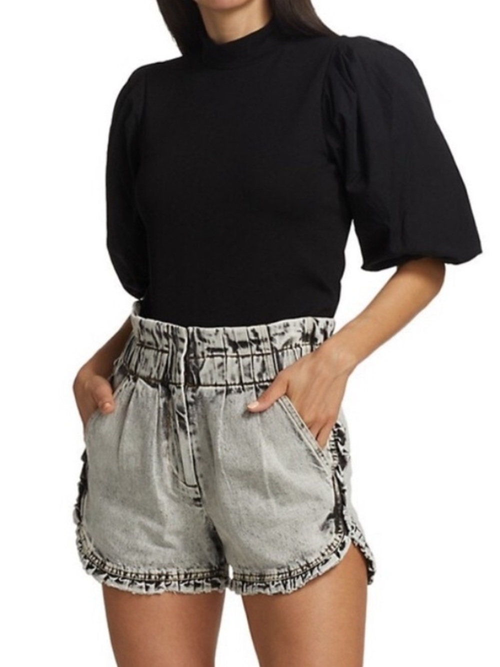Sea New York || Dax Acid Wash Shorts Ruffle Trim Gray 10 NWT